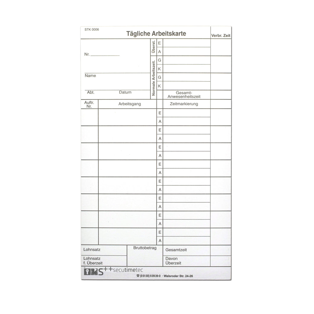 Stempelkarte STK0006 / Arbeitszeitkarte 2044