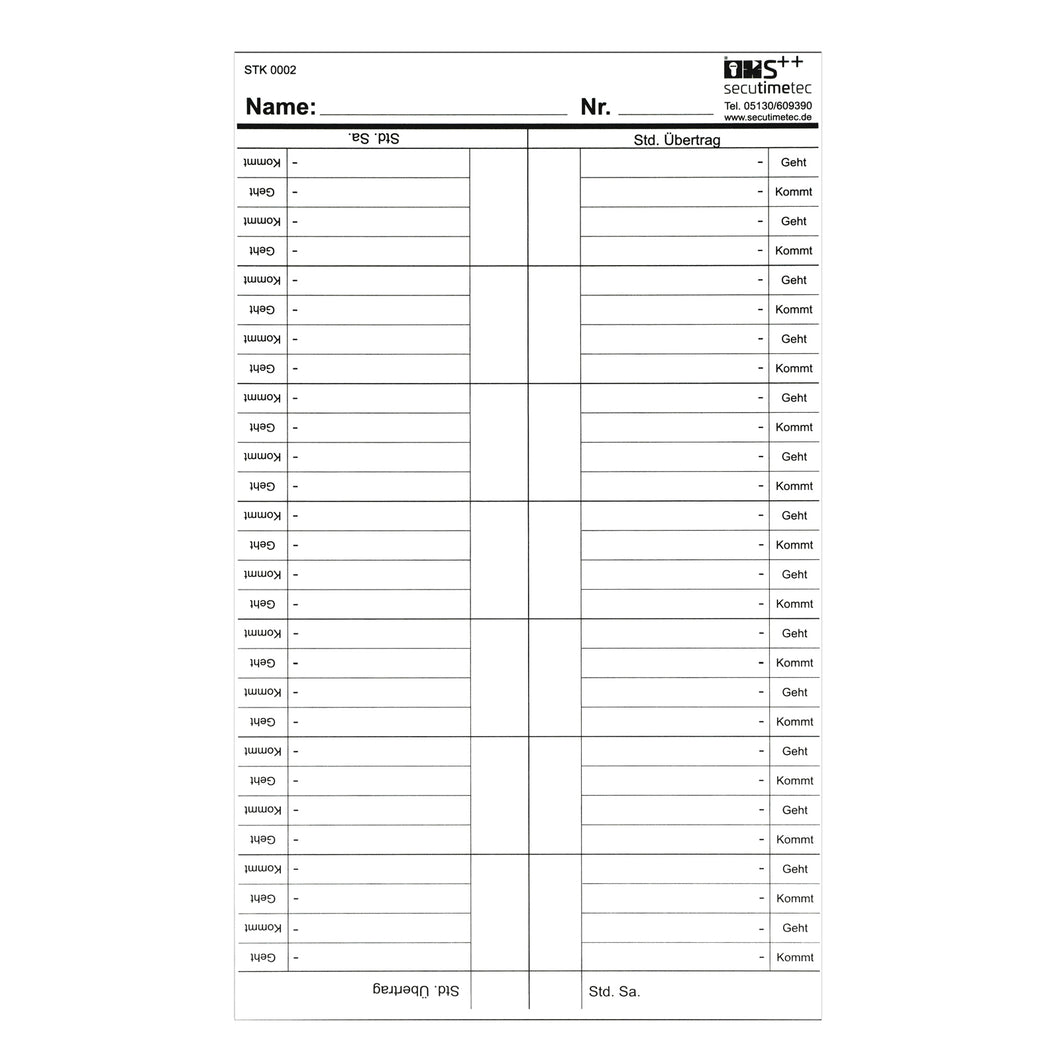 Stempelkarte STK0002/ Arbeitszeitkarte Typ 2043