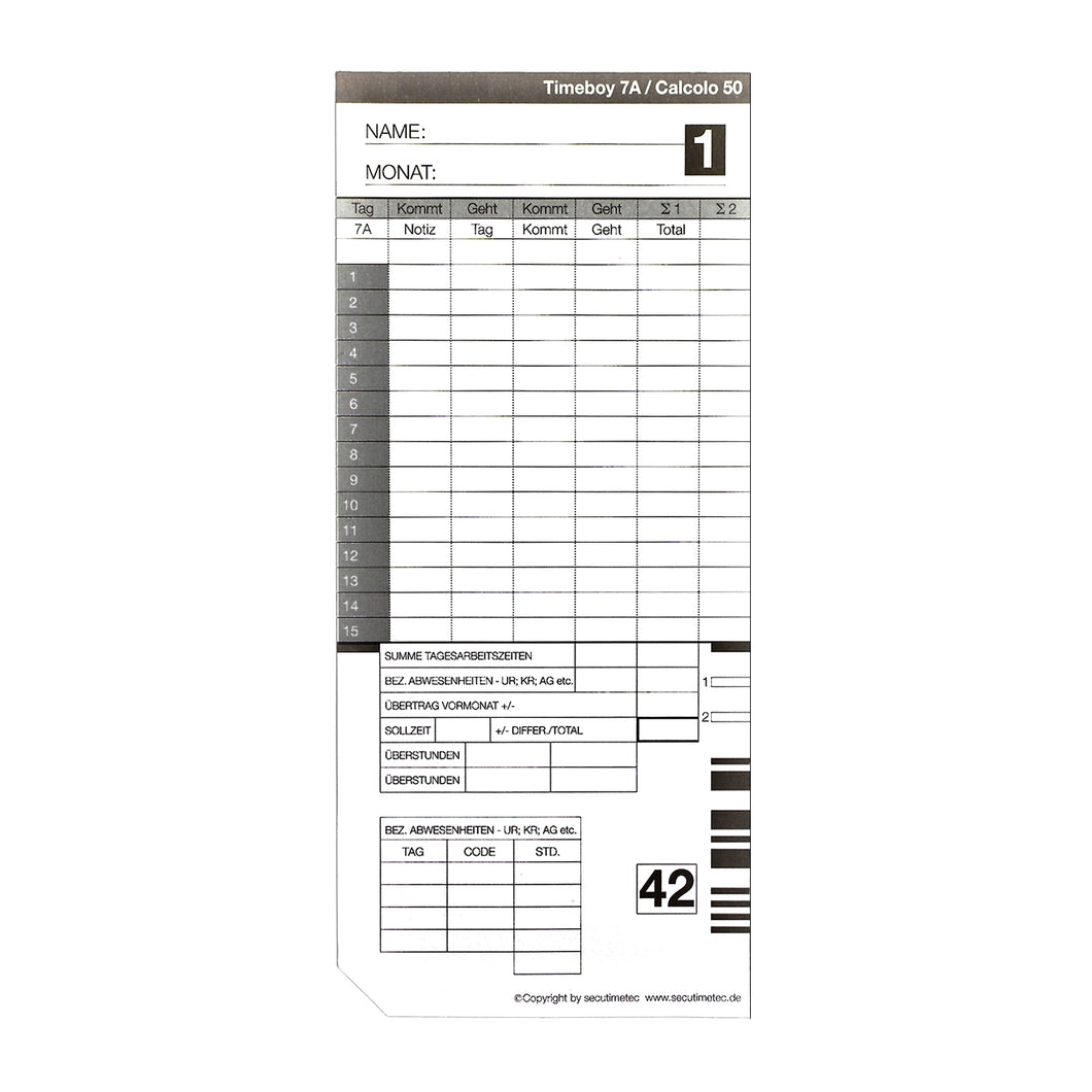 Stempelkarte STK0030 Timeboy 7A