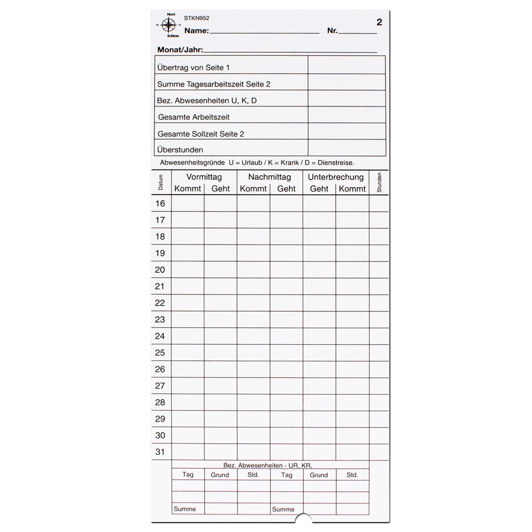Stempelkarten STKN952